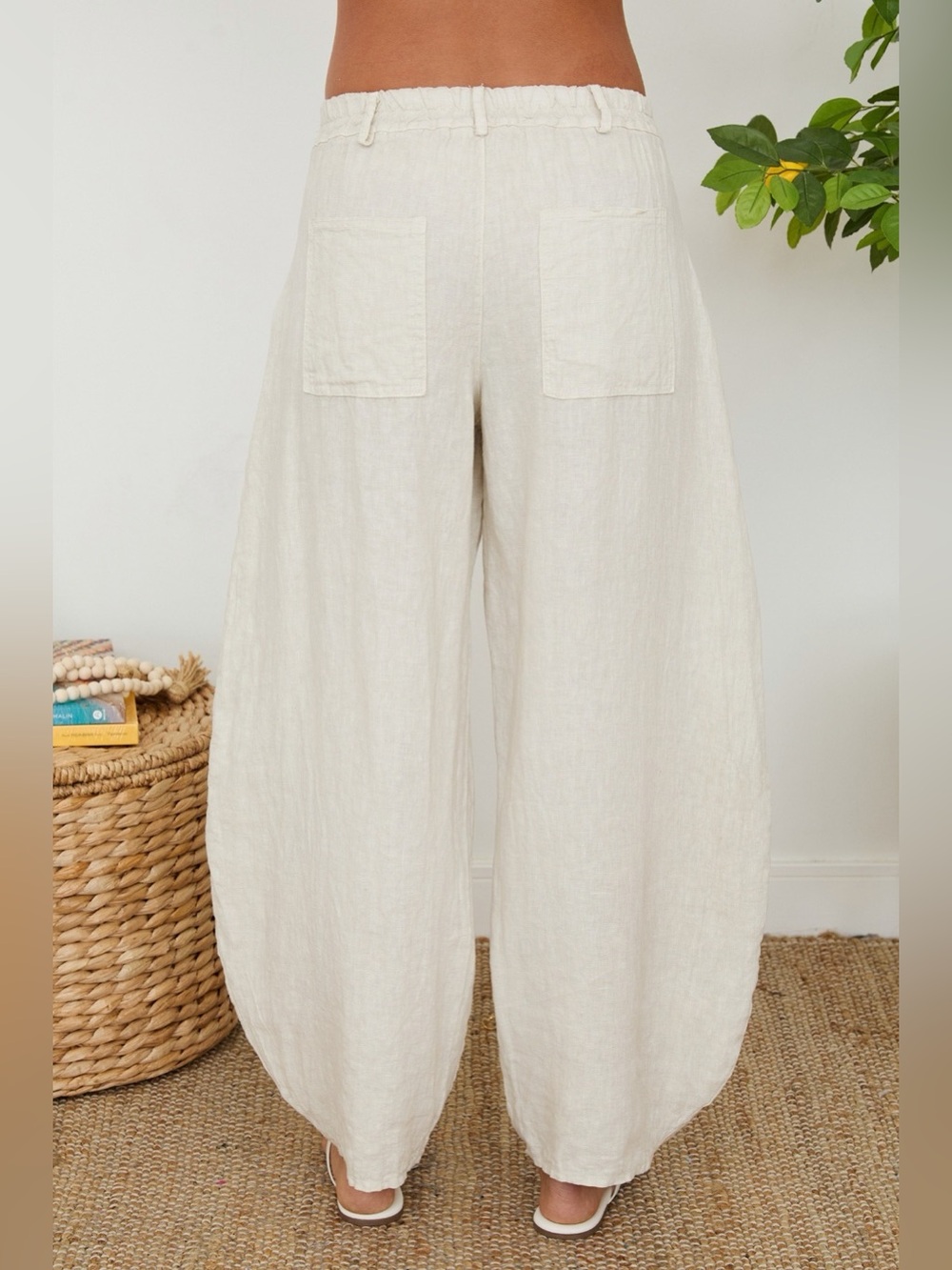 (155163/E11441-CML) LINEN BARREL PANTS - Picture 5 of 7